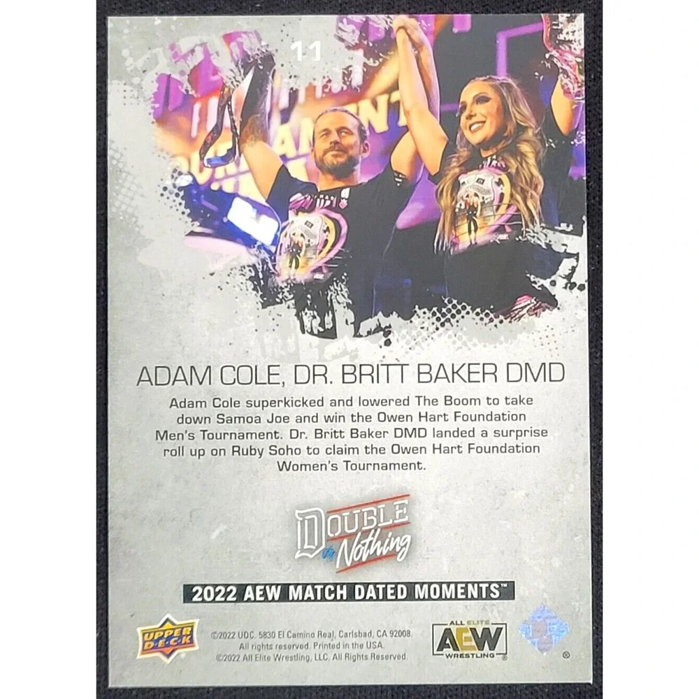 2022 UPPER‎ DECK AEW MATCH DATED MOMENTS ADAM COLE / DR. BRITT BAKER  SILVER
